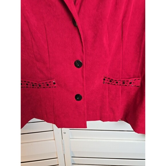 KS Collection Women’s Size 14 Cherry Velour Jacket Beaded Accents Button Front - Picture 6 of 8